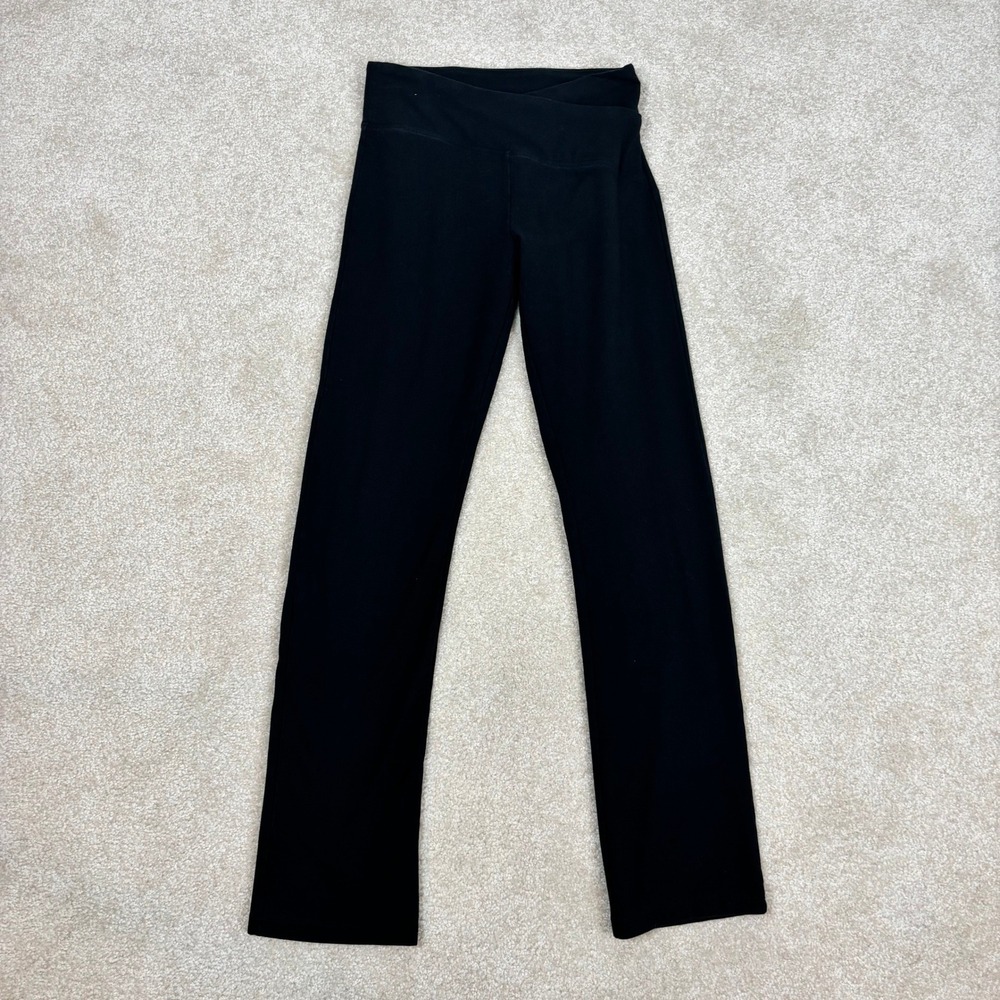 Victoria Sport Womens Black Crossover V-Waist Yoga Pants Straight Leg Size Small